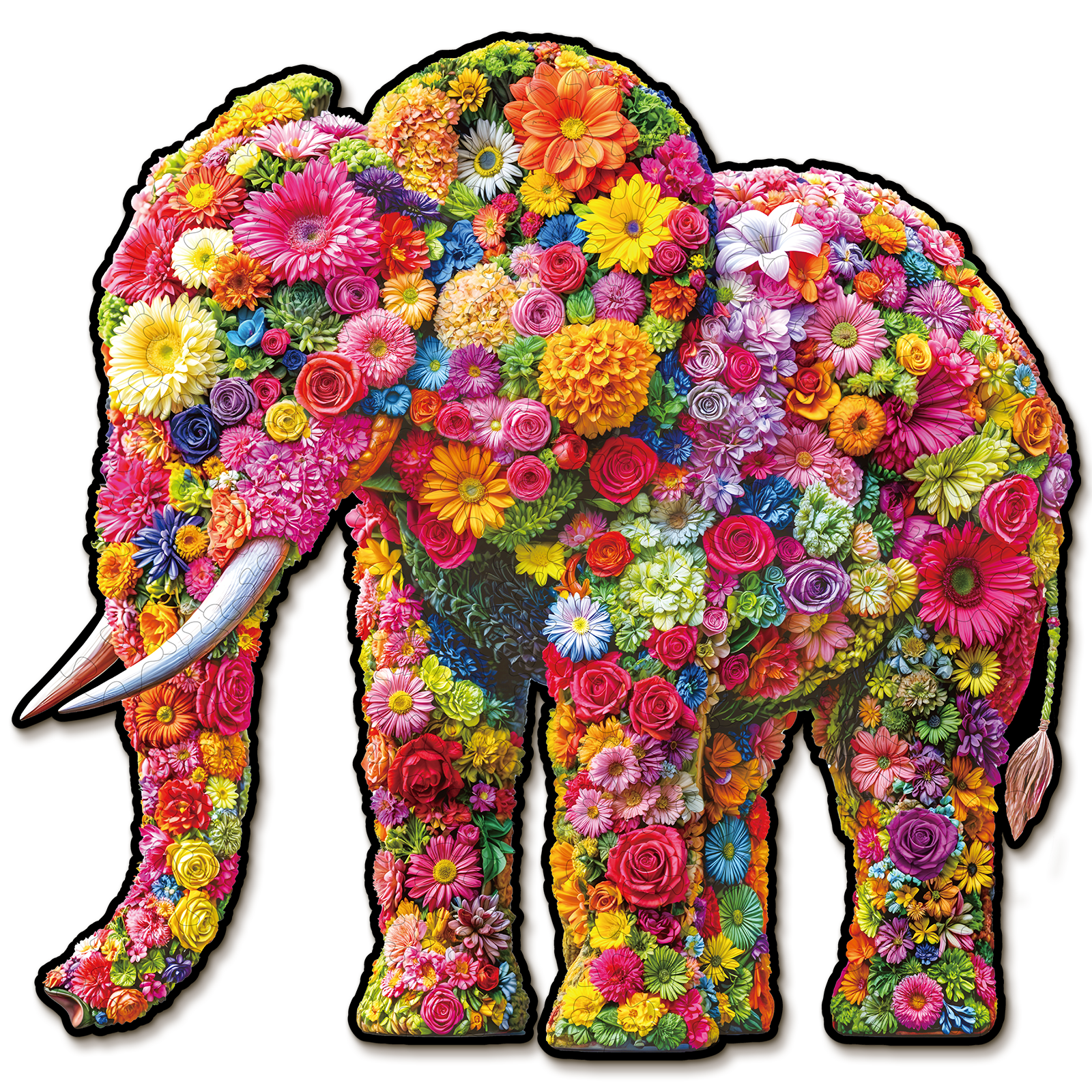 Whimsical Wooden Jigsaw Puzzle- Flower Elephant Main image