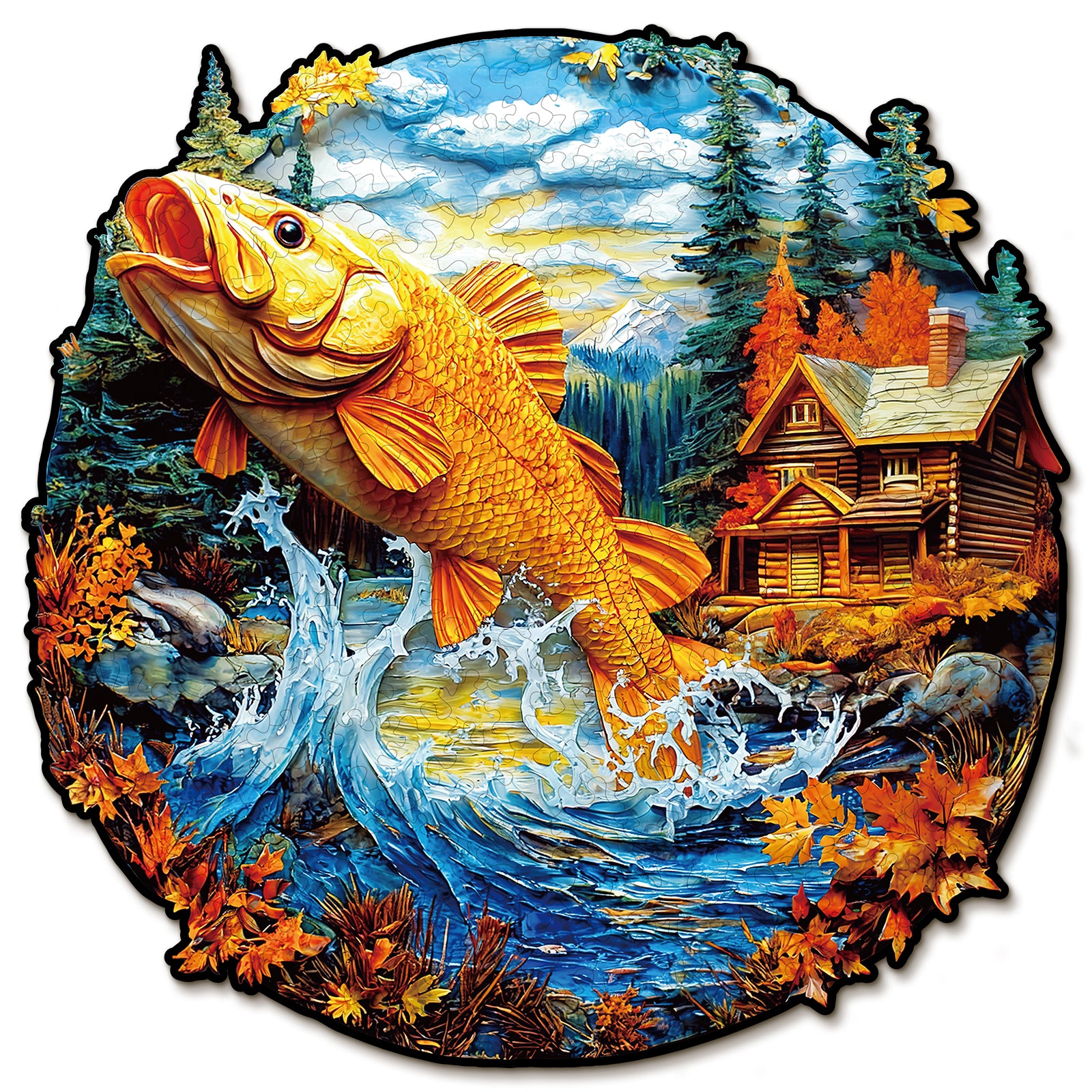 Whimsical Wooden Jigsaw Puzzle- Country Cottage Main image