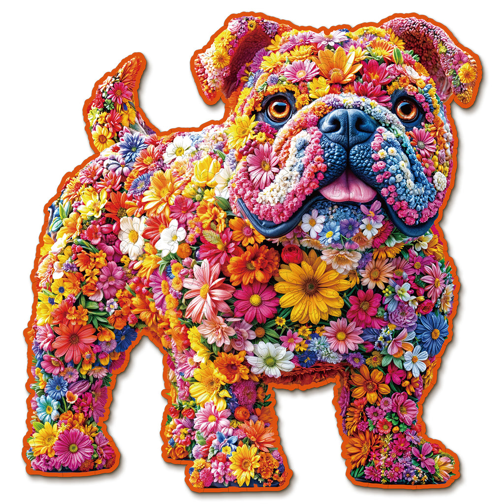 Whimsical Wooden Jigsaw Puzzle- Flower Dog