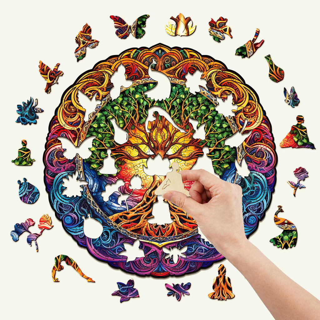 Whimsical Wooden Jigsaw Puzzle- Mandala Tree of Life-1