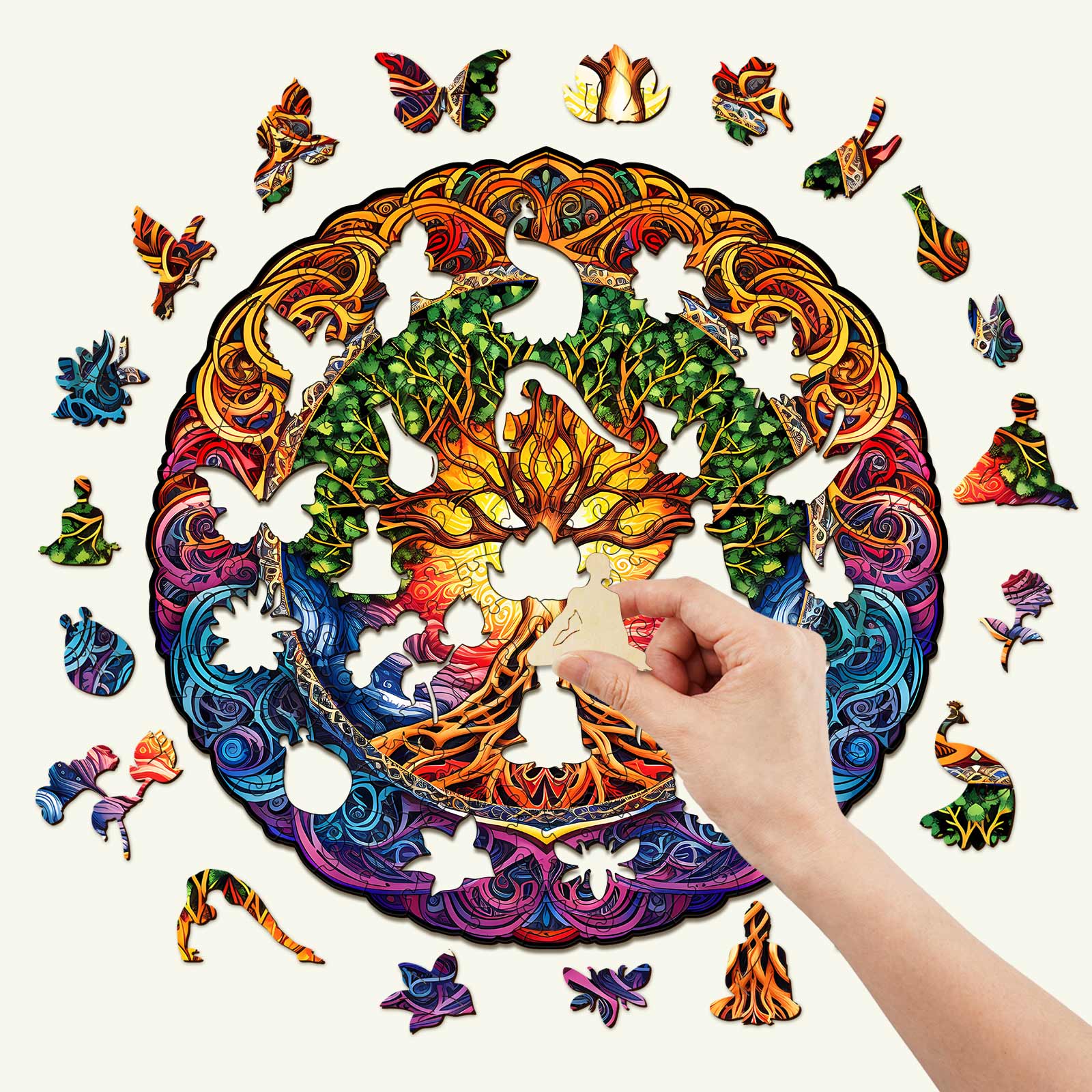 Whimsical Wooden Jigsaw Puzzle- Mandala Tree of Life-1
