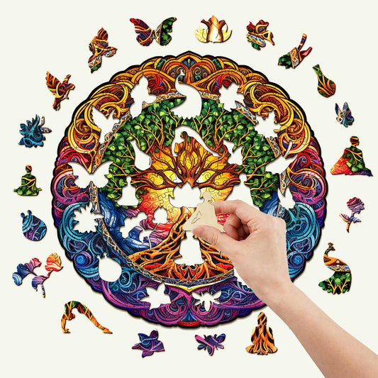 Whimsical Wooden Jigsaw Puzzle- Mandala Tree of Life-1