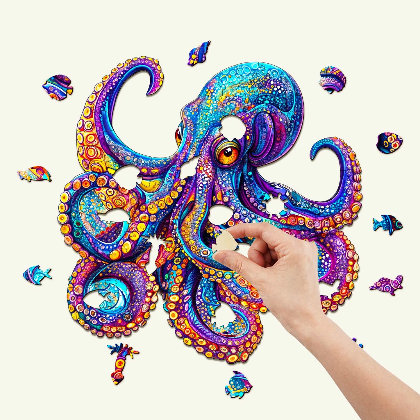 Skurriles Holz-Puzzle – Bunter Oktopus