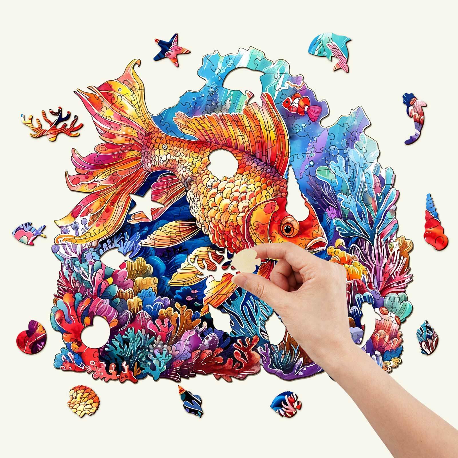 Whimsical Wooden Jigsaw Puzzle- Beautiful Goldfish Secondary image