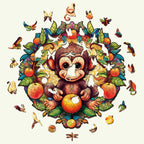 Whimsical Wooden Jigsaw Puzzle-happy monkey