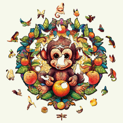 Whimsical Wooden Jigsaw Puzzle-happy monkey