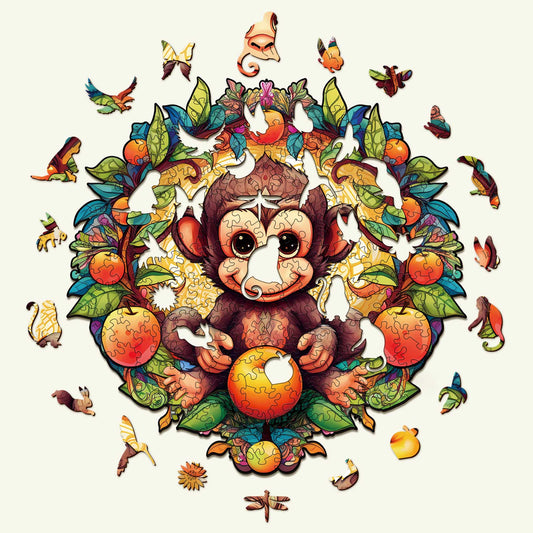 Whimsical Wooden Jigsaw Puzzle-happy monkey