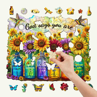 Skurriles Holz-Puzzle – Gott sagt, du bist