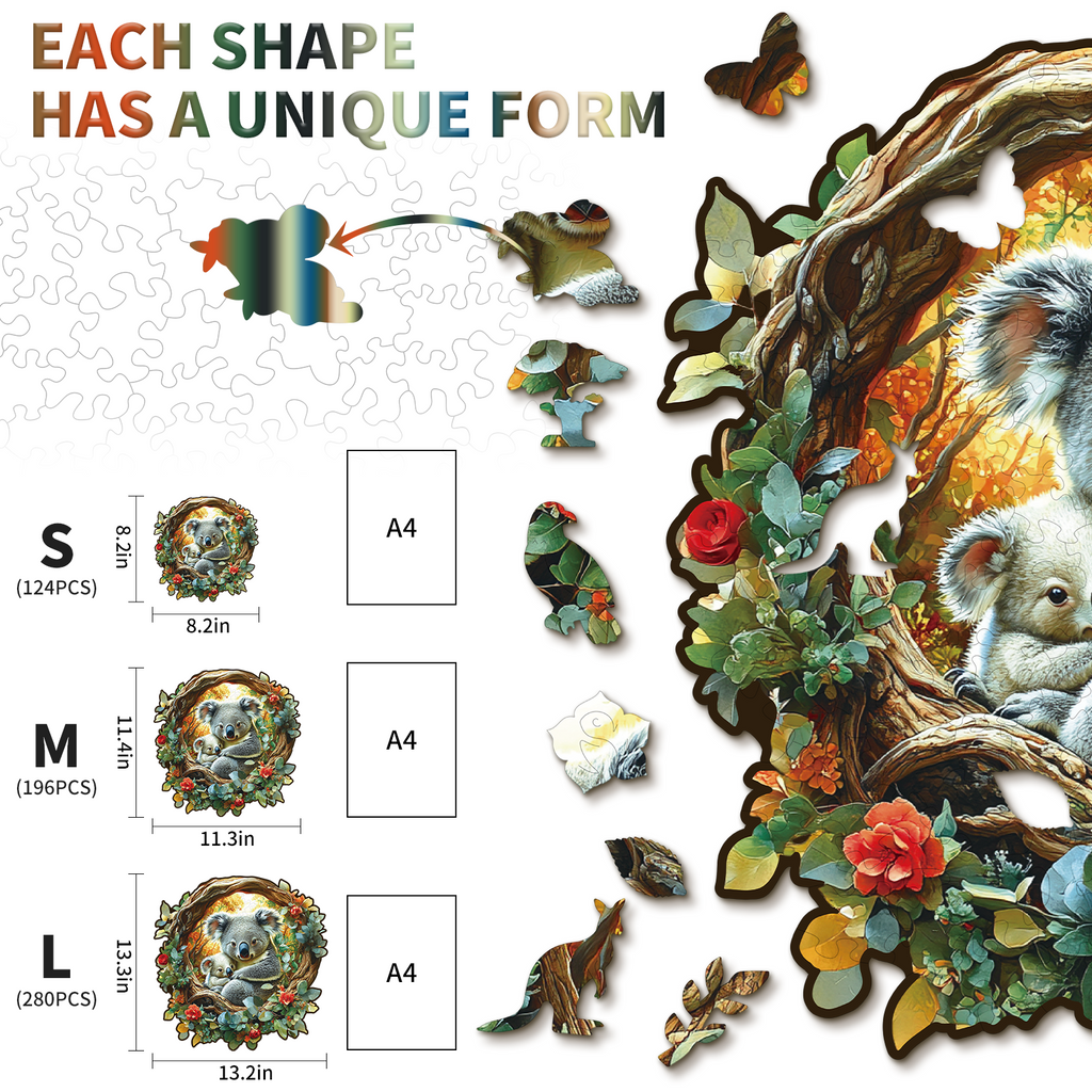 Whimsical Wooden Jigsaw Puzzle- Parent Child Koala
