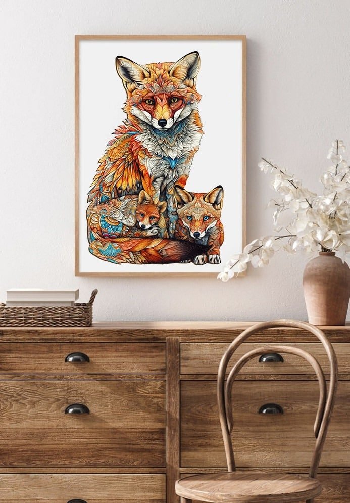 Whimsical Wooden Jigsaw Puzzle - FOX FAMILY - pickApuzzle