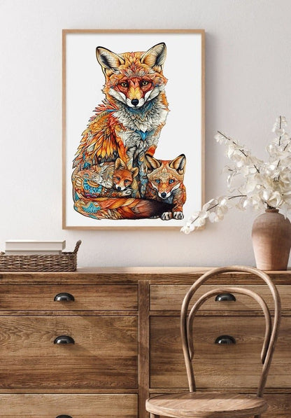 Whimsical Wooden Jigsaw Puzzle - FOX FAMILY - pickApuzzle