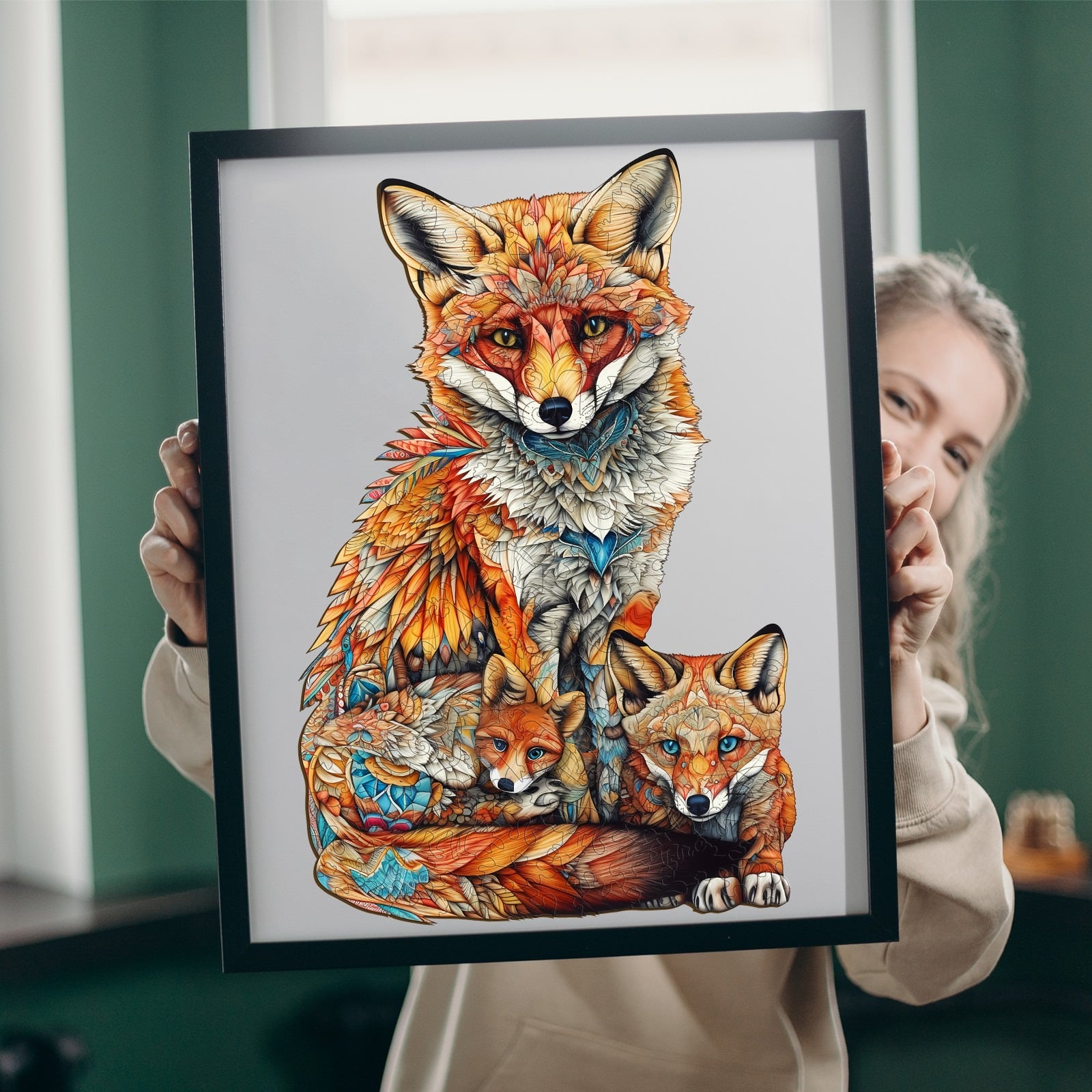 Whimsical Wooden Jigsaw Puzzle - FOX FAMILY - pickApuzzle