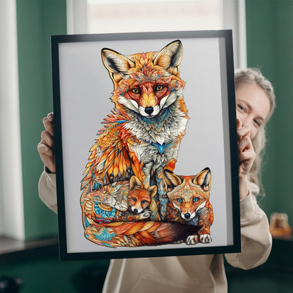 Whimsical Wooden Jigsaw Puzzle - FOX FAMILY - pickApuzzle