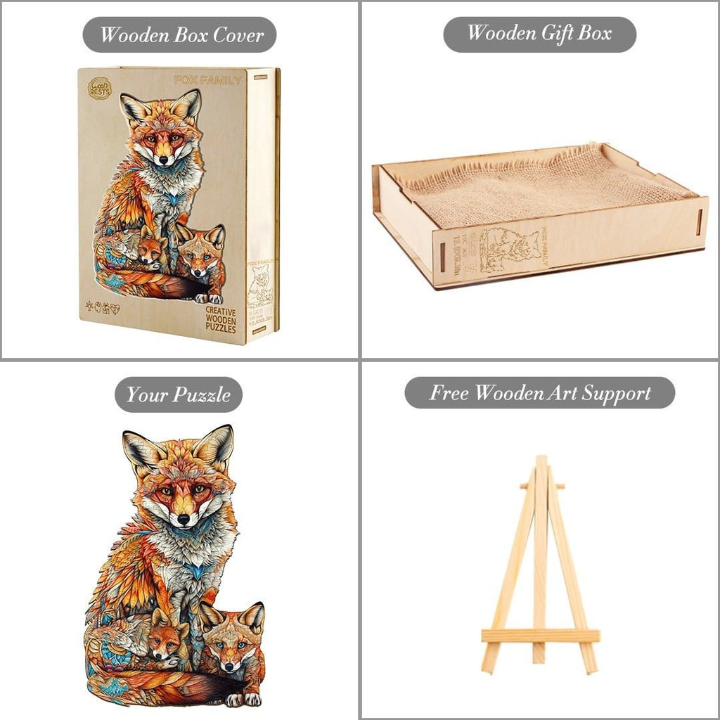 Whimsical Wooden Jigsaw Puzzle - FOX FAMILY - pickApuzzle