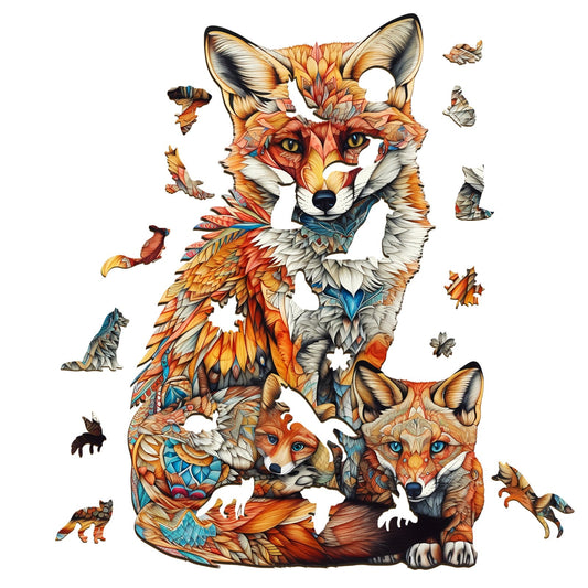 Engaging Wooden Jigsaw Puzzle - FOX FAMILY - pickApuzzle