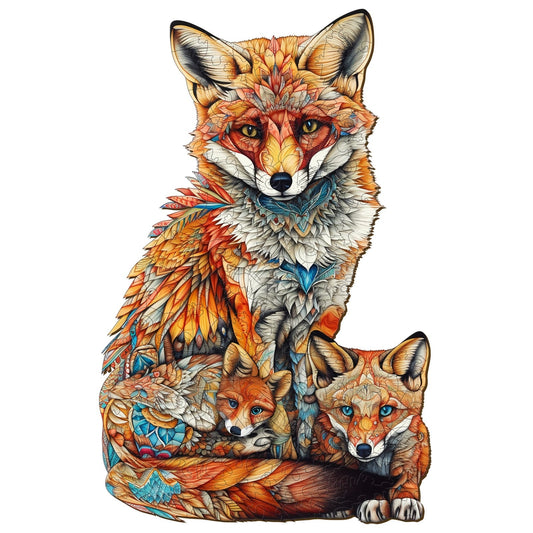 Engaging Wooden Jigsaw Puzzle - FOX FAMILY - pickApuzzle
