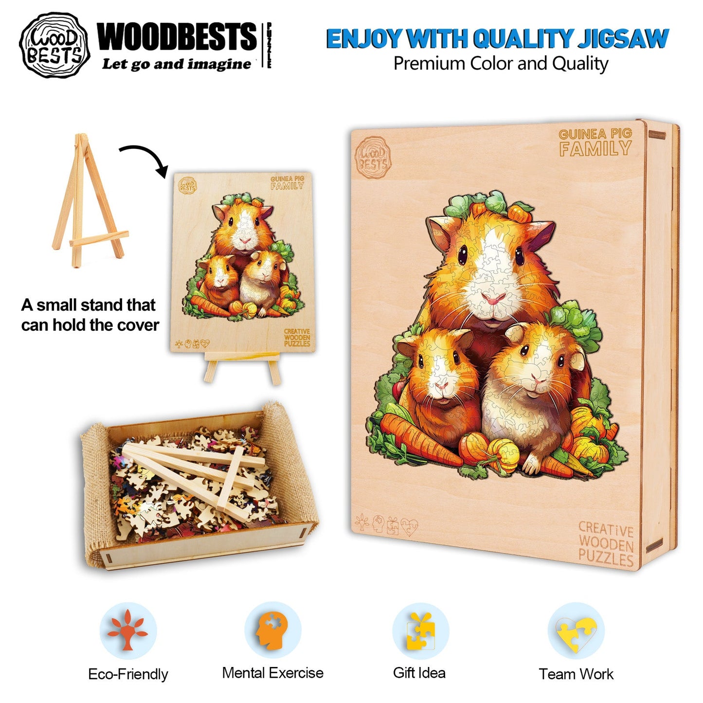 Whimsical Wooden Jigsaw Puzzle-Guinea pig family
