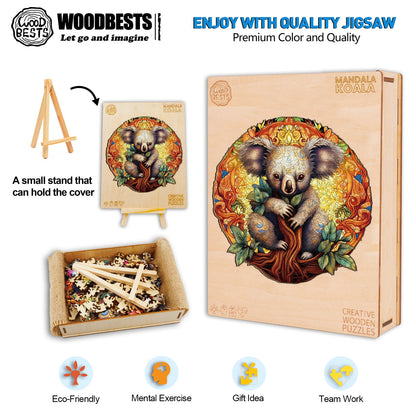 Whimsical Wooden Jigsaw Puzzle-mandala koala