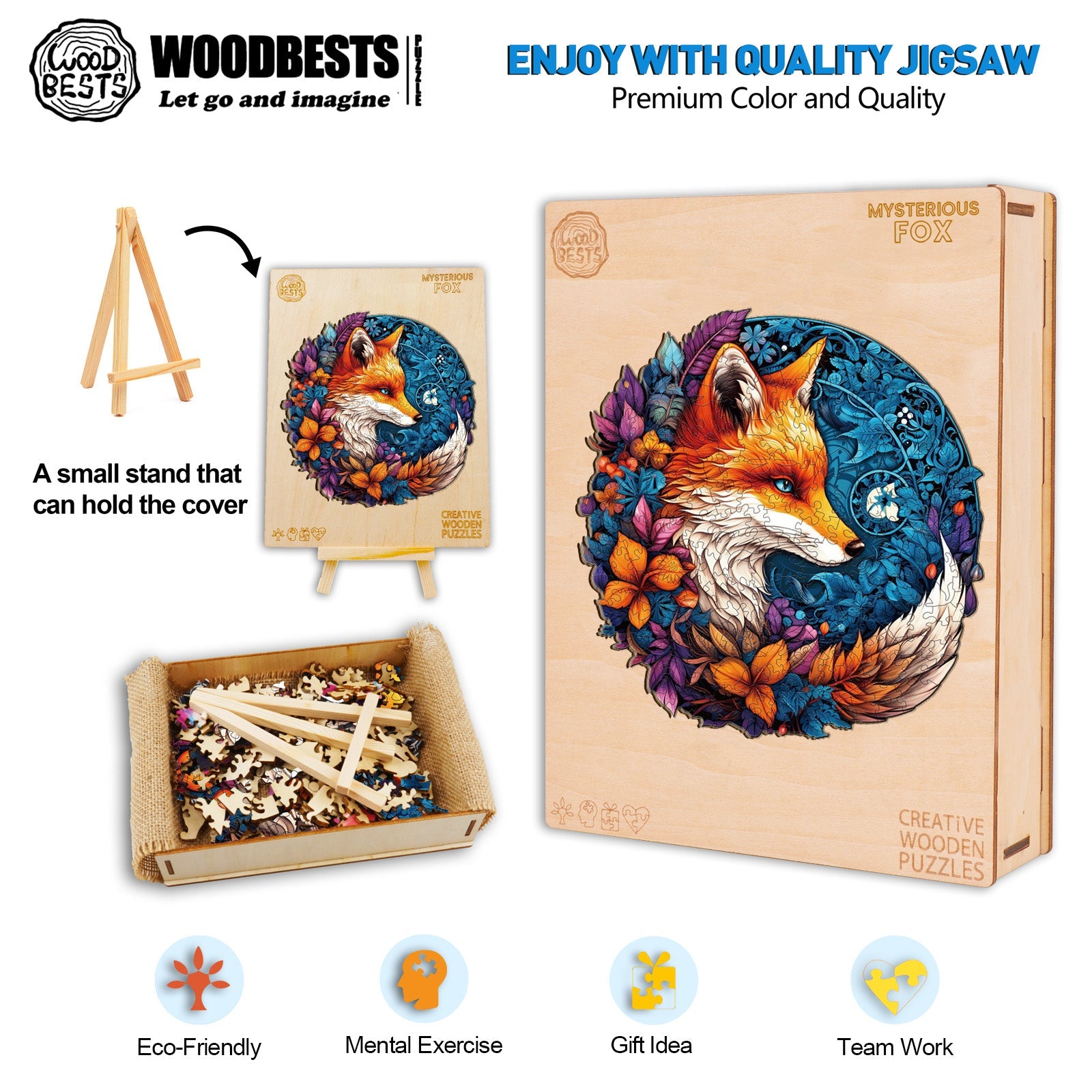 Whimsical Wooden Jigsaw Puzzle-Mysterious Fox