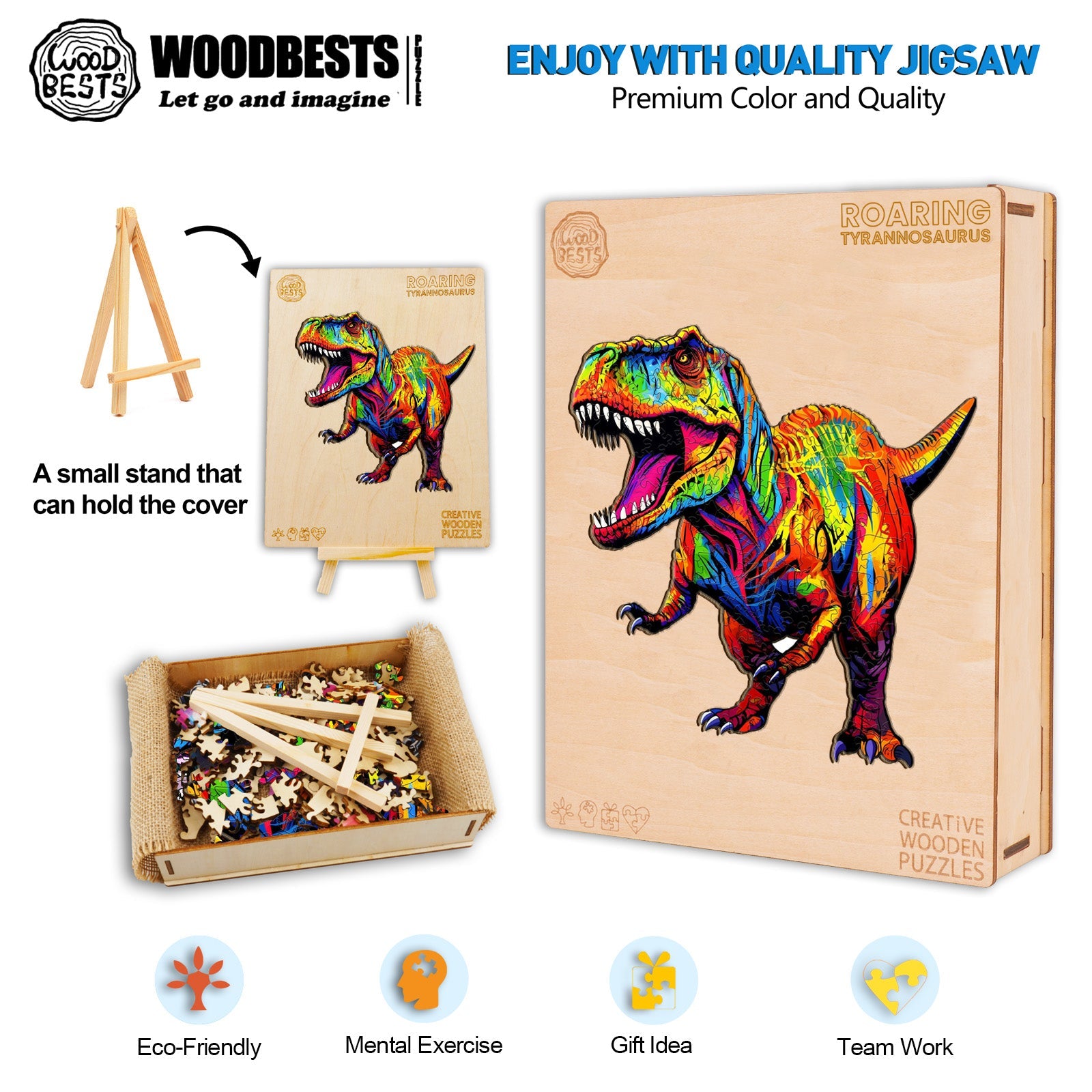 Whimsical Wooden Jigsaw Puzzle- Roaring Tyrannosaurus