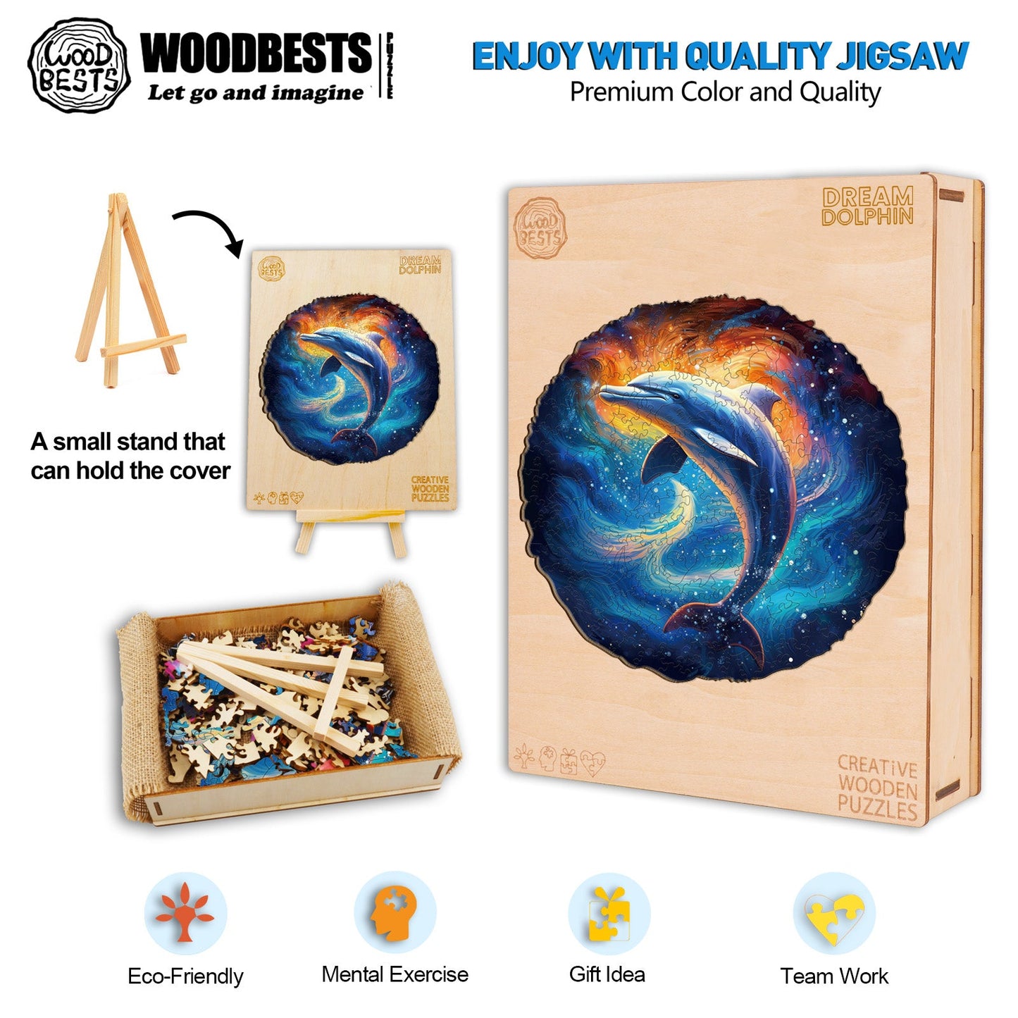 Whimsical Wooden Jigsaw Puzzle-Dream Dolphin