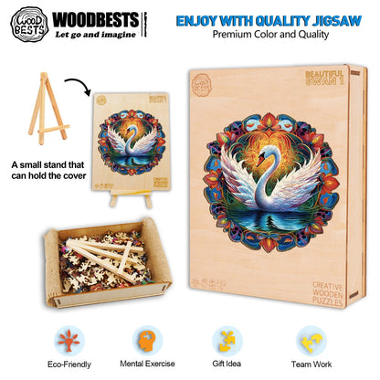 Whimsical Wooden Jigsaw Puzzle-Beautiful Swan 1