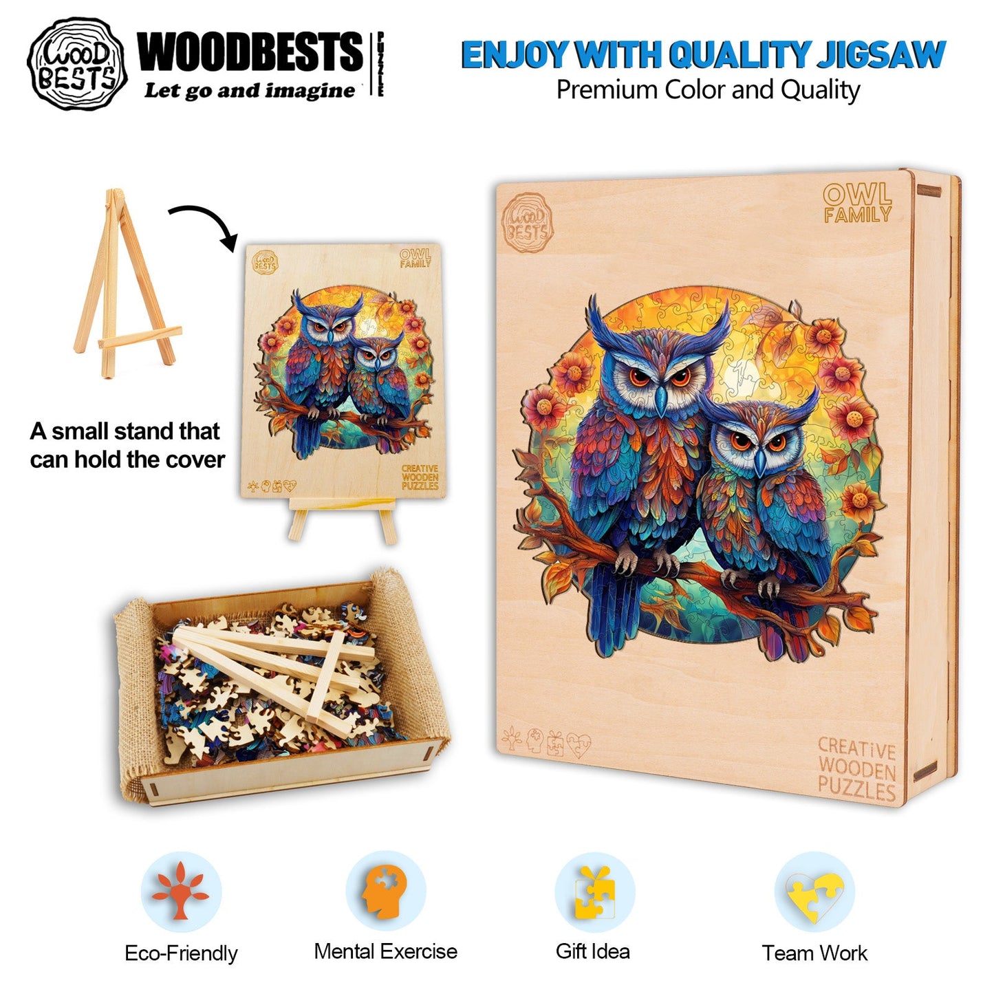 Launisches Holzpuzzle – Eulenfamilie