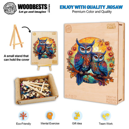 Launisches Holzpuzzle – Eulenfamilie