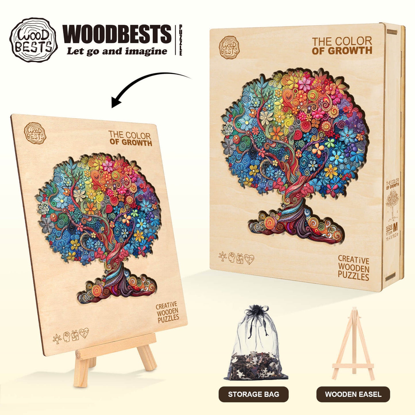 Verspieltes Holzpuzzle – die Farbe des Wachstums