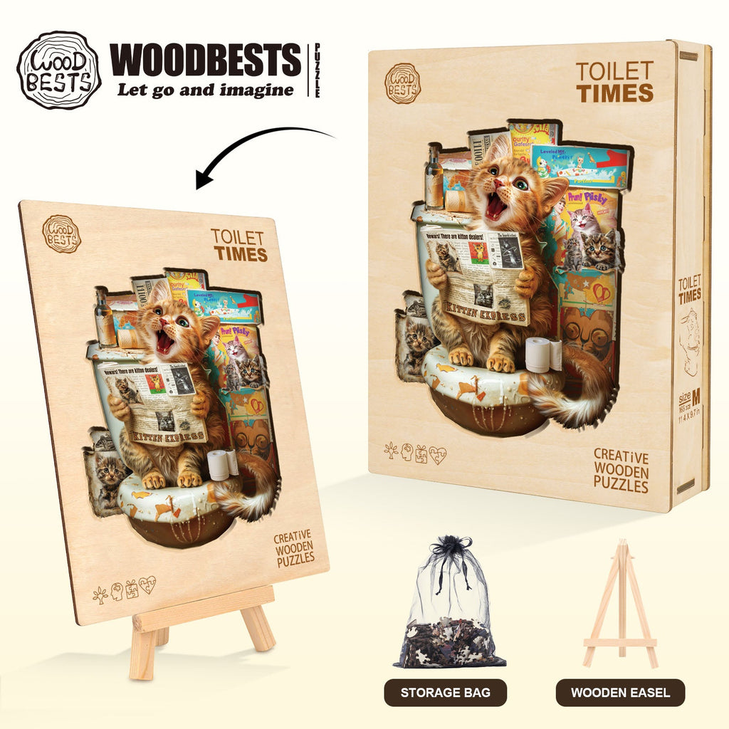 Whimsical Wooden Jigsaw Puzzle- Toilet Times