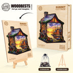 Casse-tête en bois fantaisiste - Le chalet du coucher de soleil