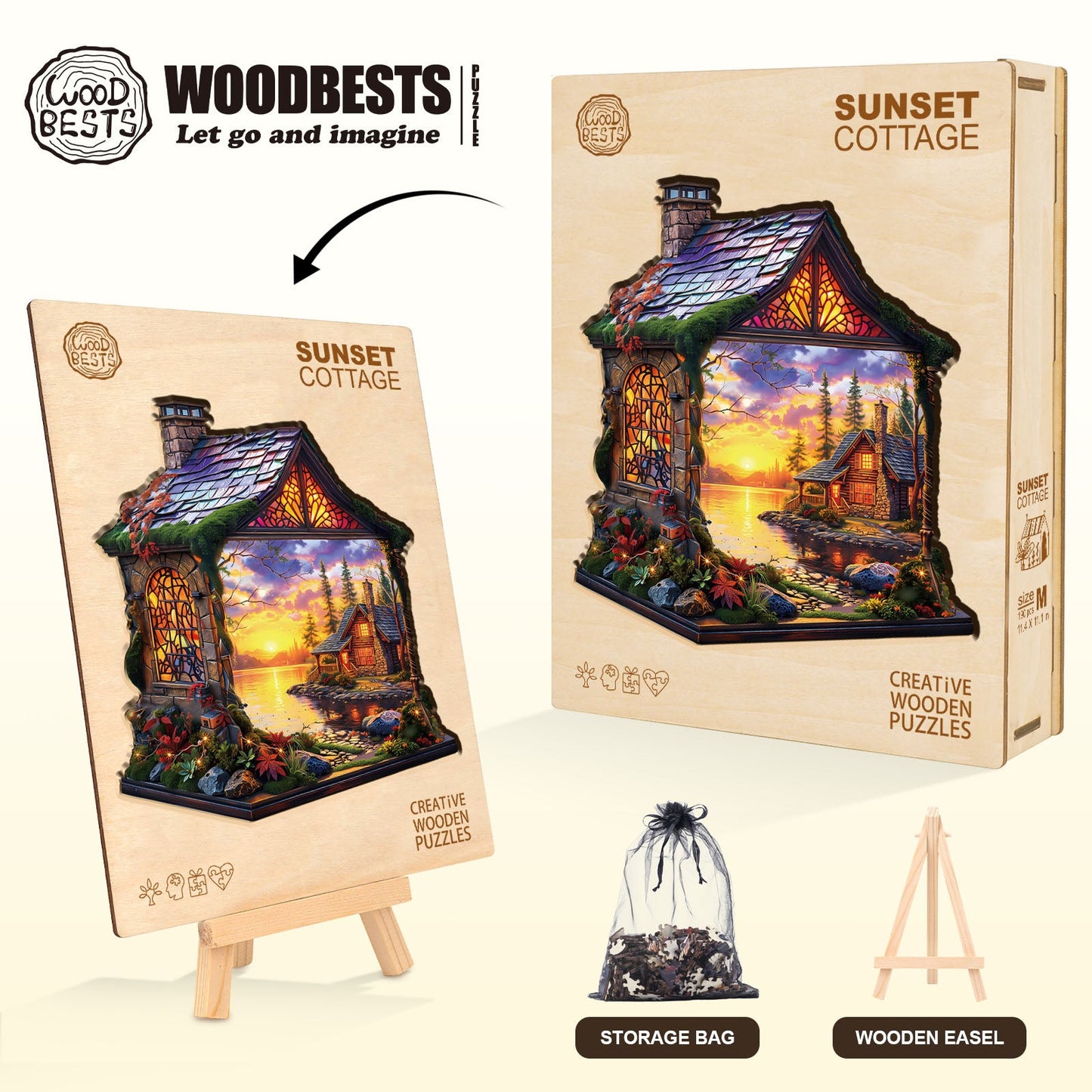 Verträumtes Holzpuzzle – Sonnenuntergang-Häuschen