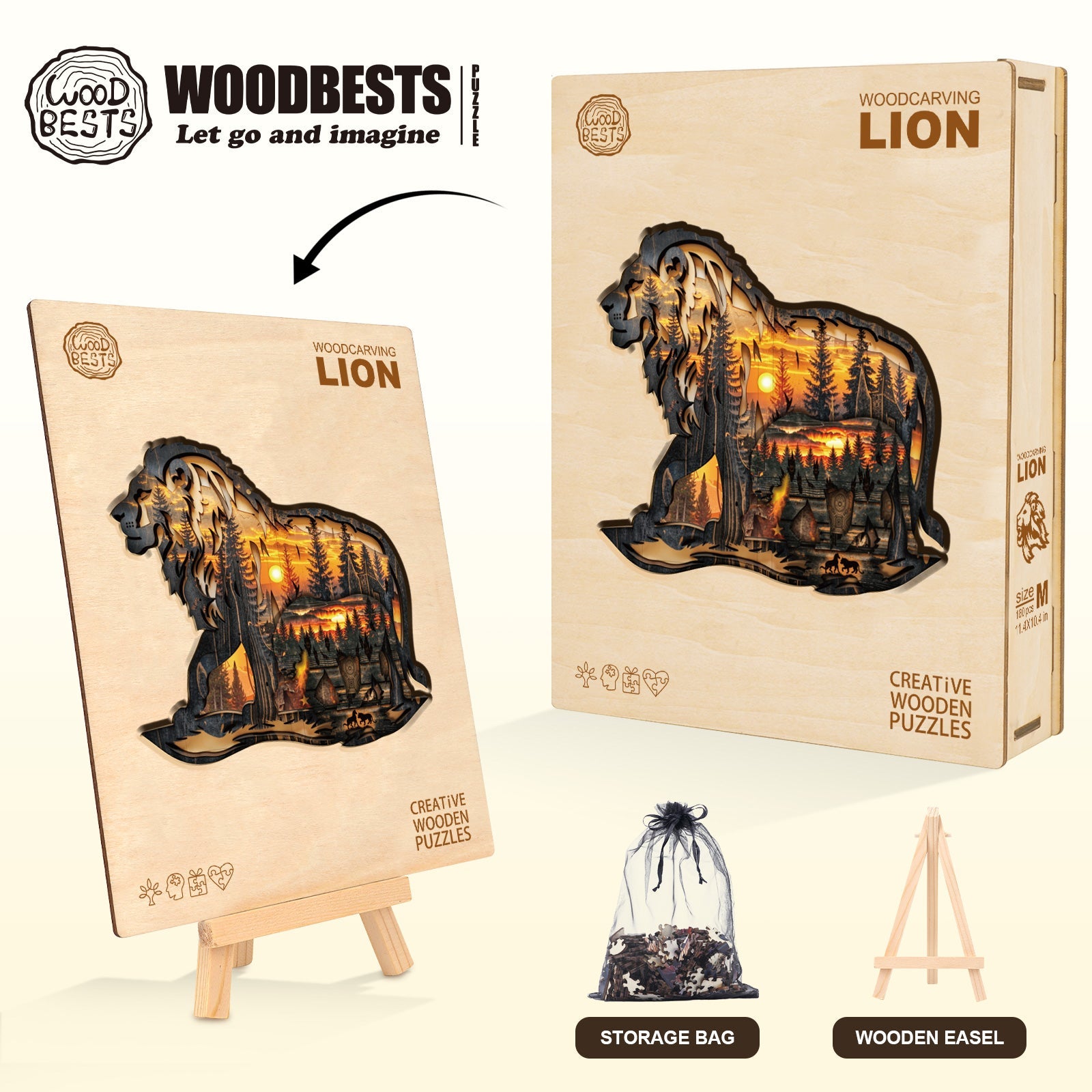 Whimsical Wooden Jigsaw Puzzle-Woodcarving lion