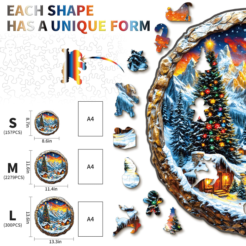 Puzzle en bois fantaisiste - Ville de Noël enneigée