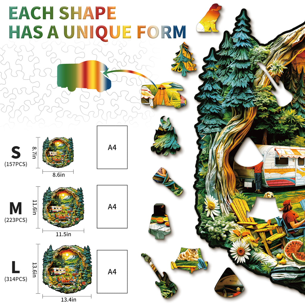 Whimsical Wooden Jigsaw Puzzle- Comfortable Campsite
