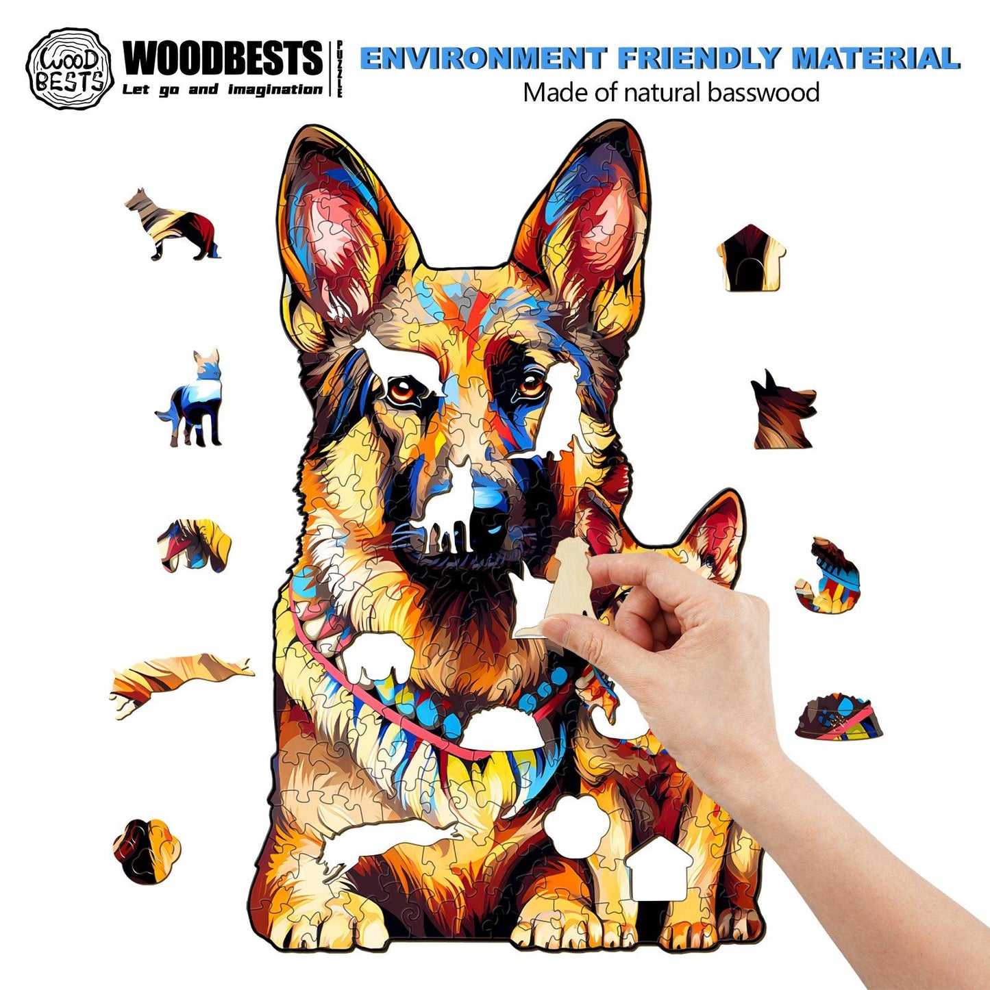 Verspieltes Holzpuzzle – Deutsche Schäferhund-Familie