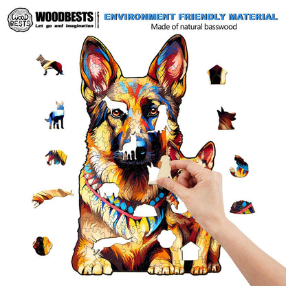 Verspieltes Holzpuzzle – Deutsche Schäferhund-Familie