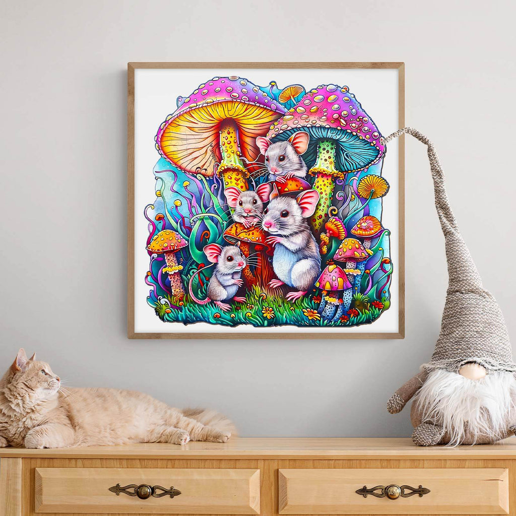 Whimsical Wooden Jigsaw Puzzle- Mouse family