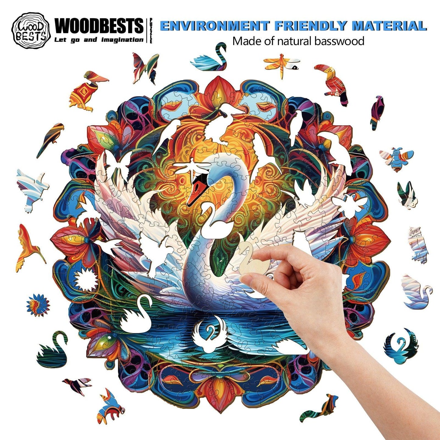 Whimsical Wooden Jigsaw Puzzle-Beautiful Swan 1