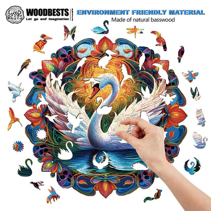 Whimsical Wooden Jigsaw Puzzle-Beautiful Swan 1