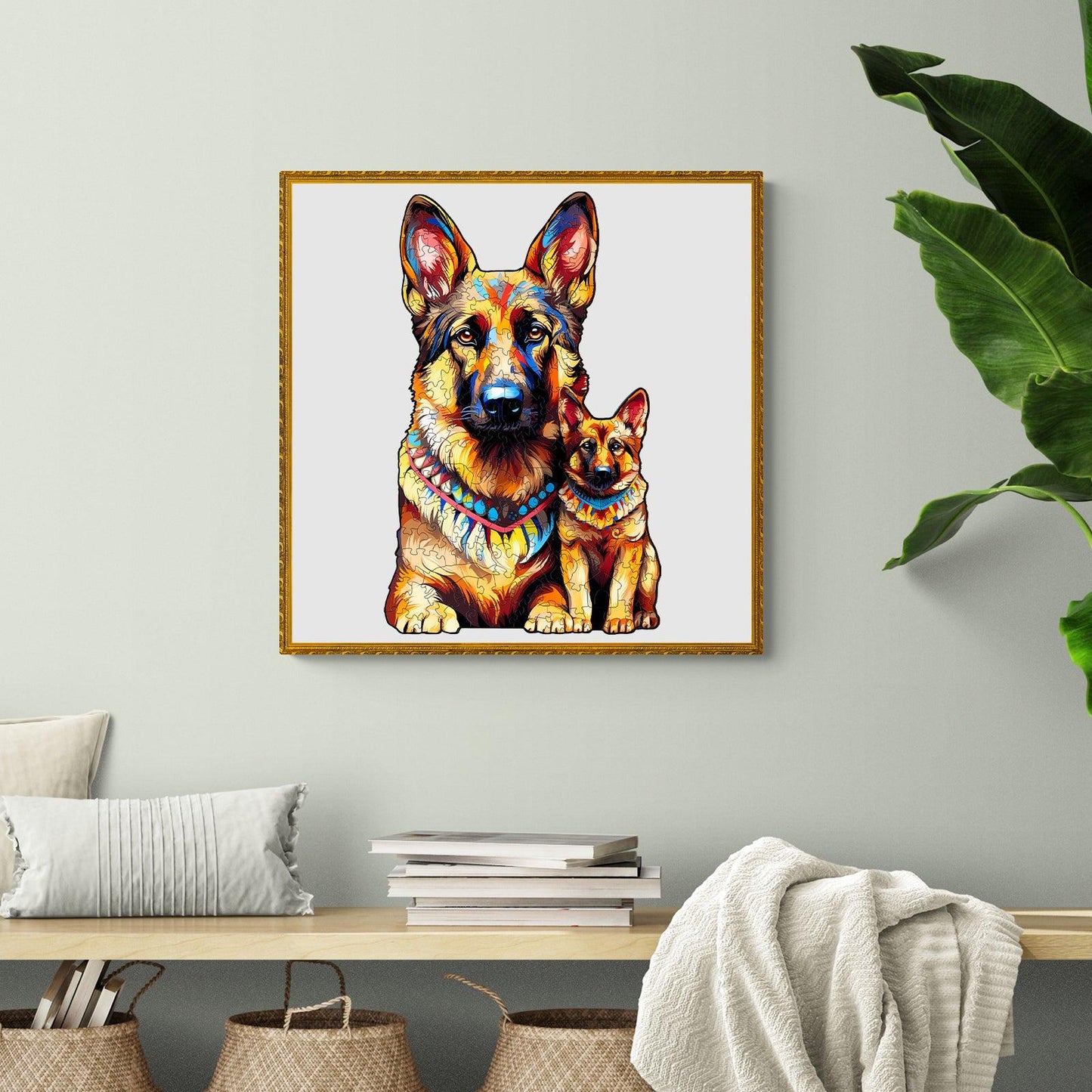 Verspieltes Holzpuzzle – Deutsche Schäferhund-Familie