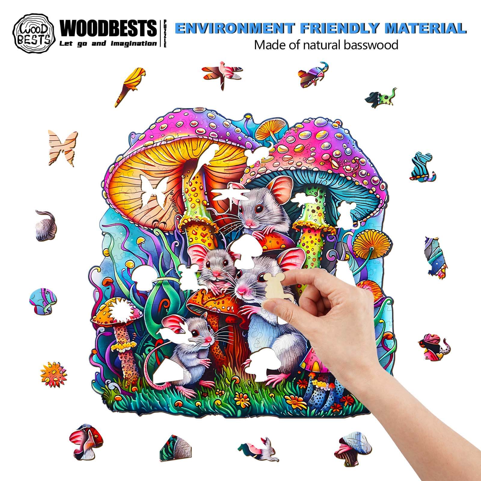 Whimsical Wooden Jigsaw Puzzle- Mouse family