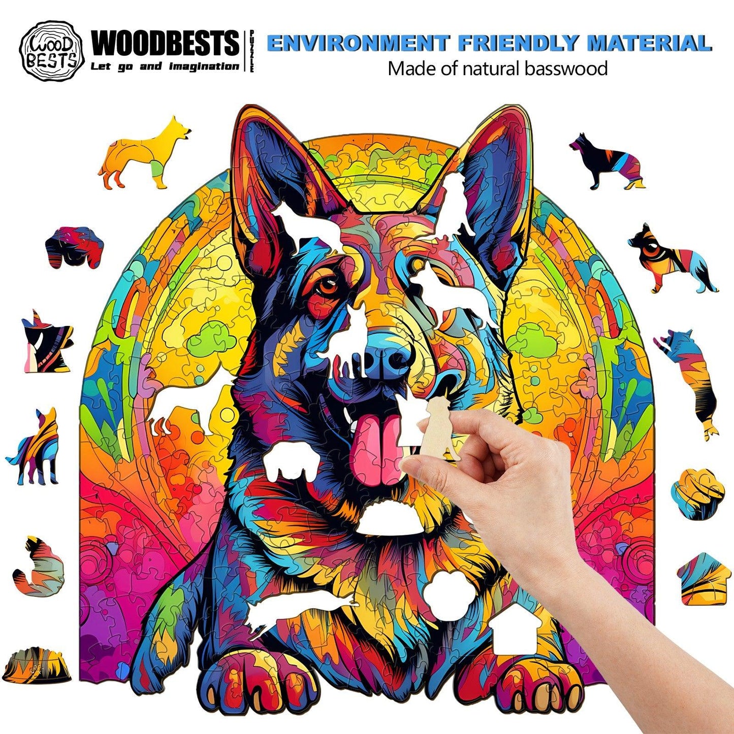 Whimsical Wooden Jigsaw Puzzle-German Shepherd 3