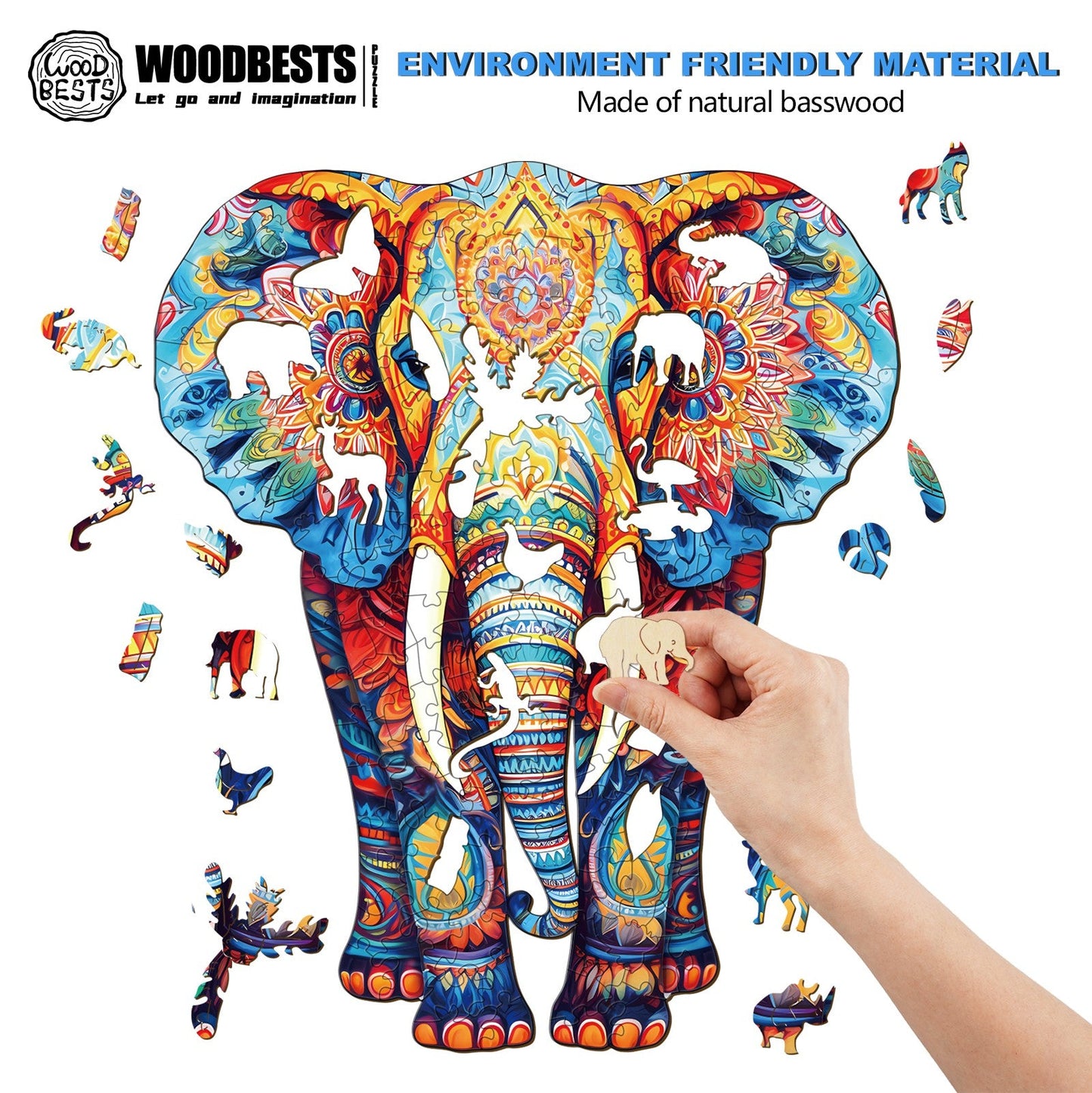 Ausgefallenes Holz-Puzzle – Oranger Elefant