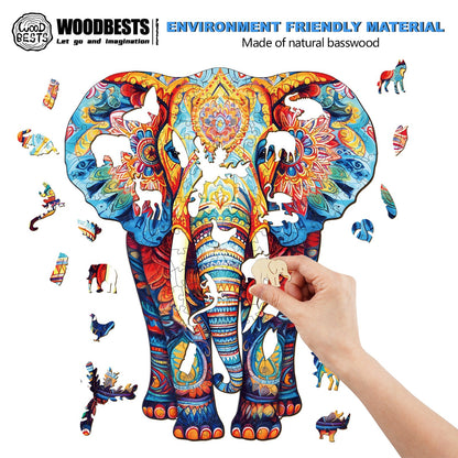 Ausgefallenes Holz-Puzzle – Oranger Elefant
