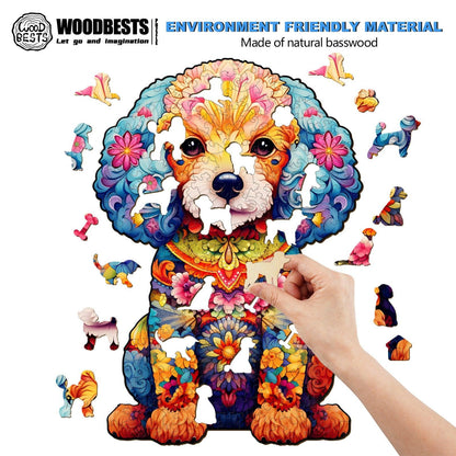 Whimsical Wooden Jigsaw Puzzle-cute poodle
