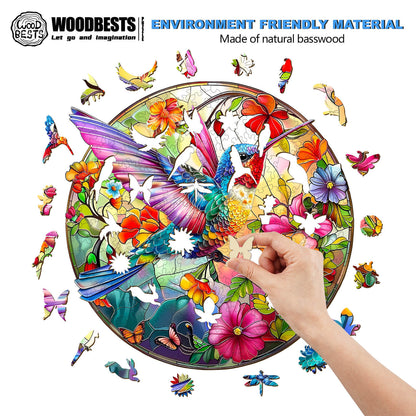 Verspieltes Holzpuzzle – Kolibri aus Buntglas 2