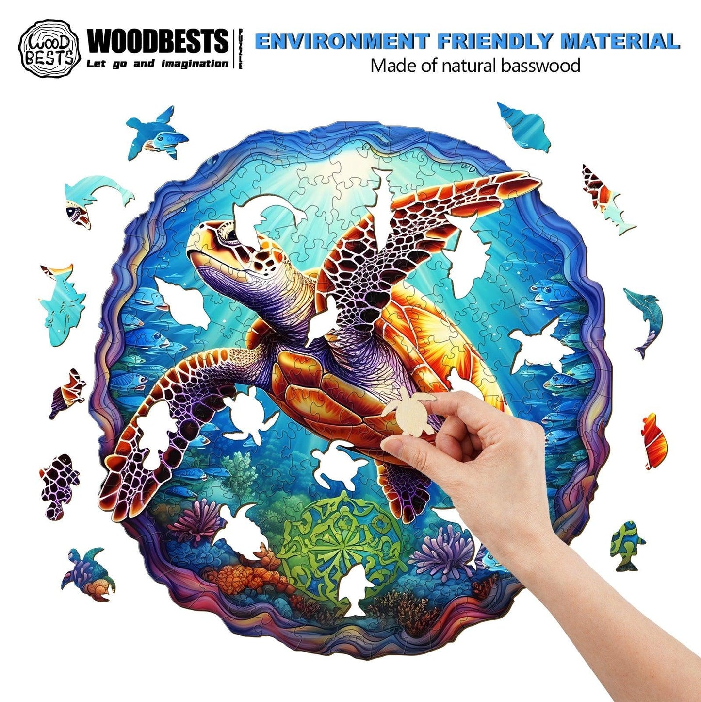 Whimsical Wooden Jigsaw Puzzle-DEEP SEA TURTLES-1