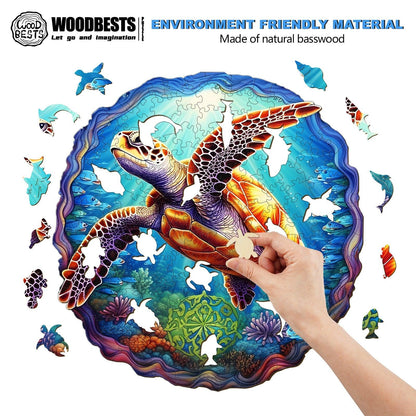 Whimsical Wooden Jigsaw Puzzle-DEEP SEA TURTLES-1