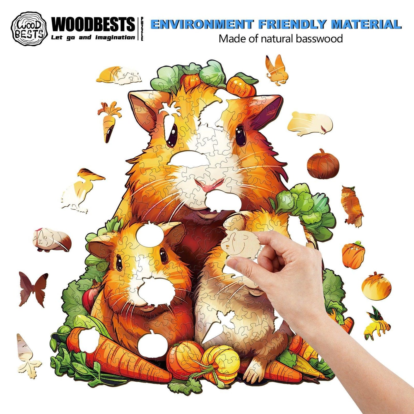 Whimsical Wooden Jigsaw Puzzle-Guinea pig family